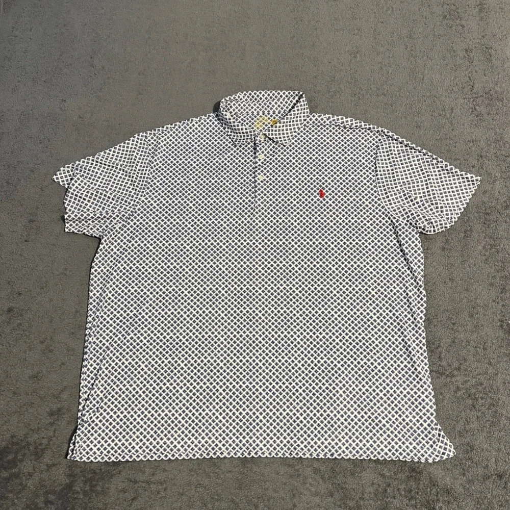 Polo Ralph Lauren Performance Shirt Mens 4XB Blue White Geometric Diamond Polo